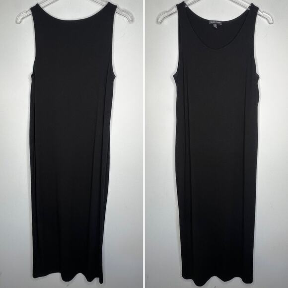 Eileen Fisher Black Sleeveless Jersey Midi Dress Size M - Picture 2 of 6